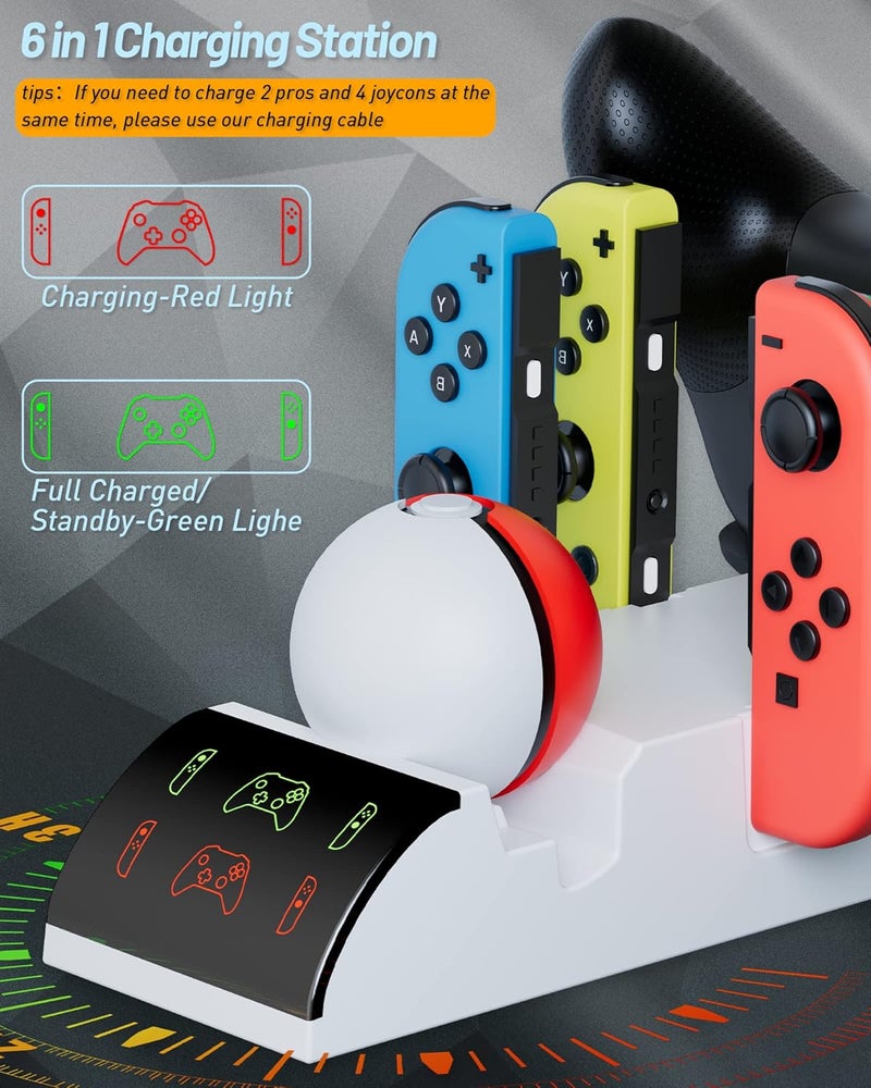 ZAONOOL Switch Organizer with Controller Charging Station, Charger Stand for Nintendo Switch/OLED Joycon and Pro Controller, Accessories Storage Tower for Console, Games and Dock - Image 5